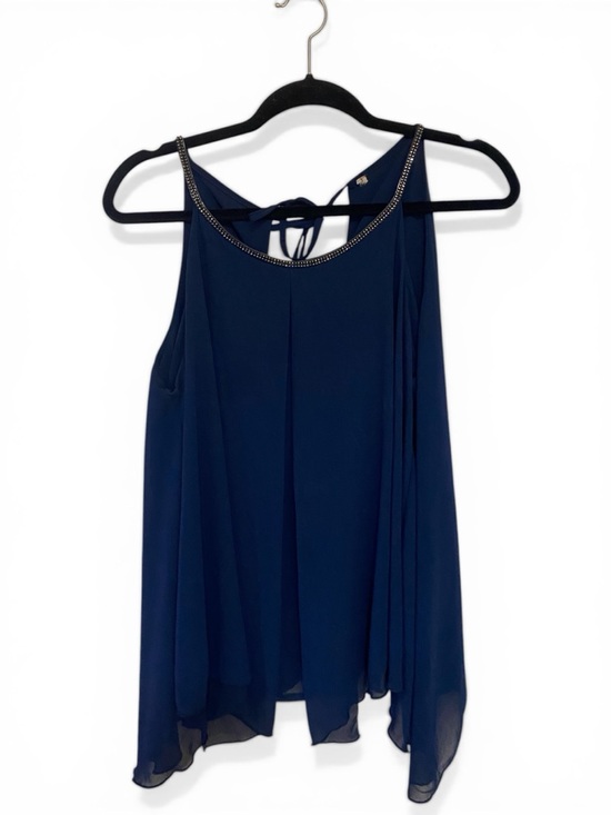 no name Tops - Chiffon Navy Beaded Tie-Back Camisole